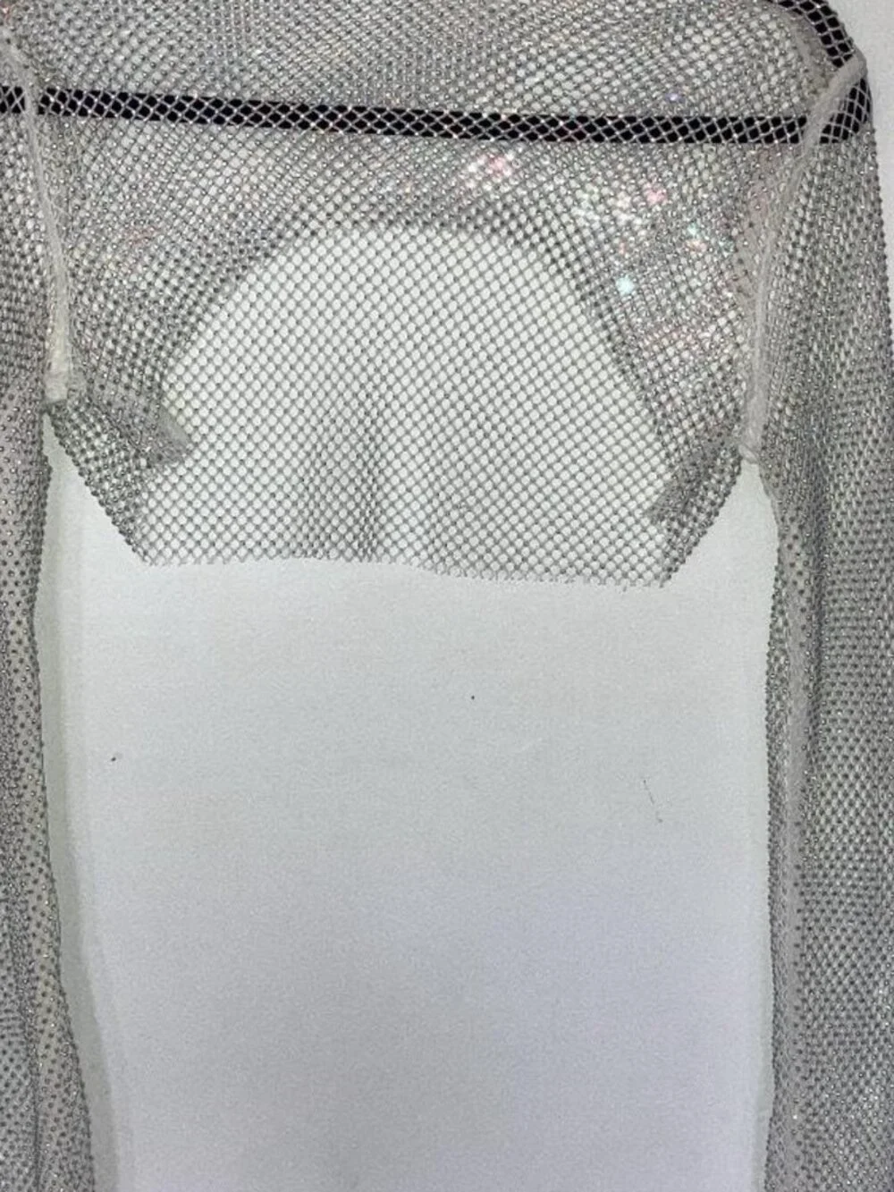 Free People Siren Mesh Bolero sheer fishnet mesh rhinestone sparkle top